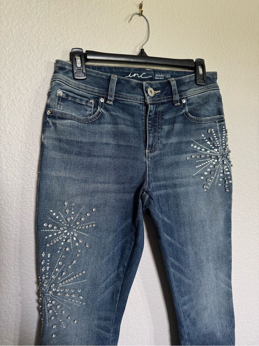 INC Bling Crystal Embellished Cropped Skinny Jeans 4